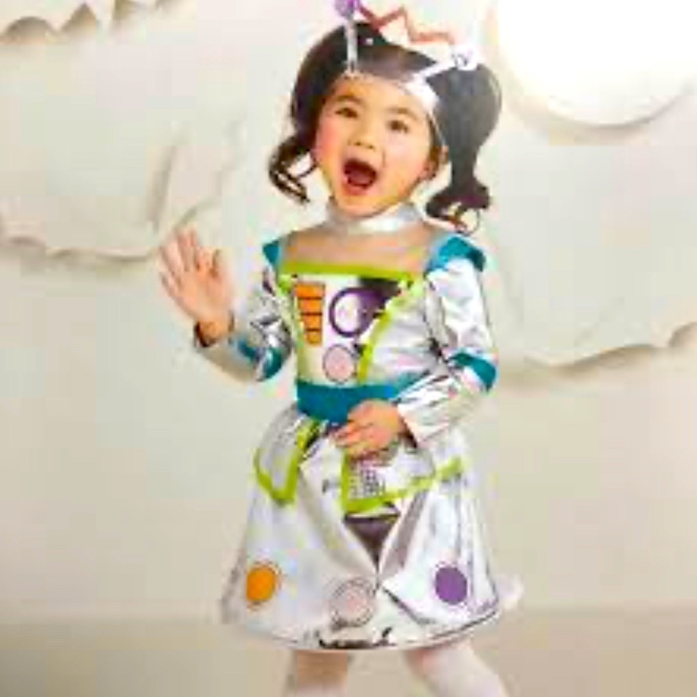 Toddler girl robot costume dress and headpiece